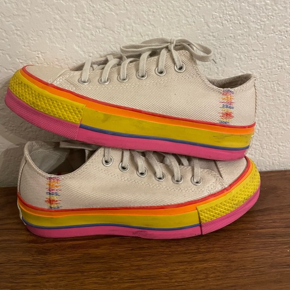 CONVERSE RAINBOW PLATFORM SHOES LOW RISE SIZE 6 WOMENS LIMITED EDITION 1908 - Picture 3 of 8